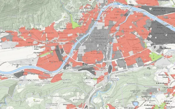 Flächenwidmung Tirol: Kartenausschnitt aus der Grundblick-Karte