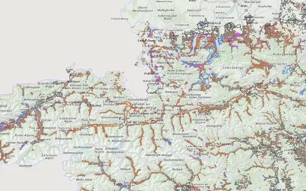 Gefahrenzonenplan Salzburg: Kartenausschnitt aus der Grundblick-Karte