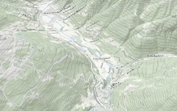 3D-Gelände: Kartenausschnitt aus der Grundblick-Karte für Österreich