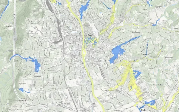 Hochwasserkarte Steiermark: Kartenausschnitt aus der Grundblick-Karte