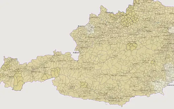 Radonkarte: Kartenausschnitt aus der Grundblick-Karte für Österreich